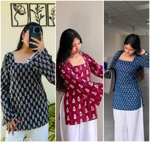 Kurti for Girls, Pack of 3 (Multicolor, XS)