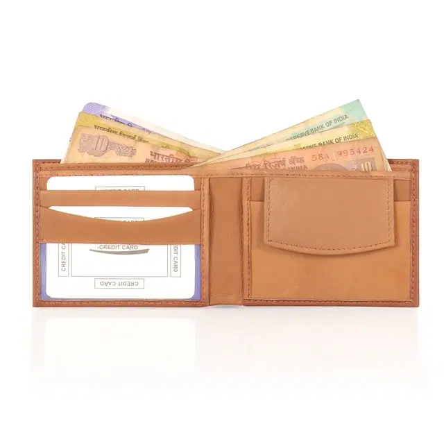 PU Wallet for Men, Slim Bifold, Tan, Compact, Easy Carry