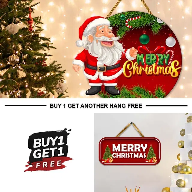 Wooden Wall Hanging for Christmas, Multicolor, Pack of 2