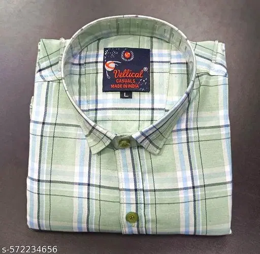 Cotton Blend Checked Shirt for Men, Green (L) Pack of 1