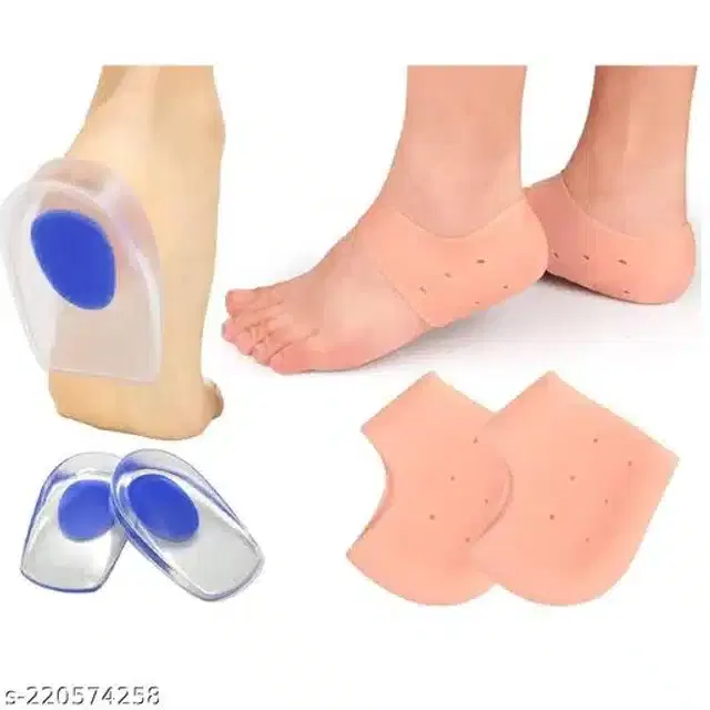 Moisturizing Silicon Gel Socks with Foot Pad, Beige, Set of 2