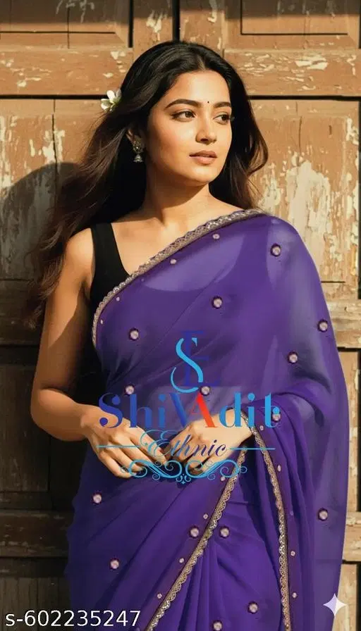 Chinnon Embroidered Saree For Women, Blue