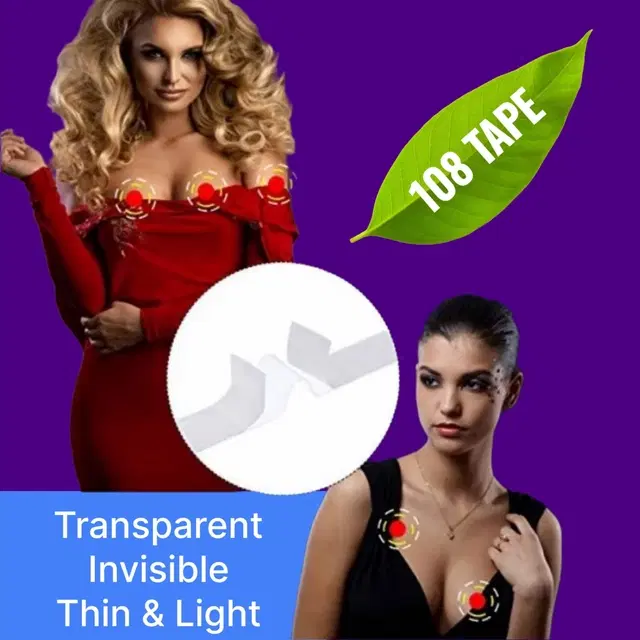 Acrylic Film Clothing 108 Double Sided Tape Strips, Transparent, Set of 1