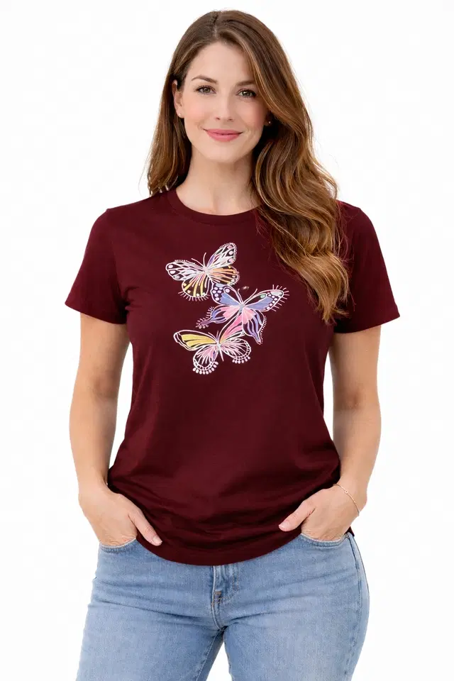 Cotton Blend Printed T-shirt for Men, Maroon (S)