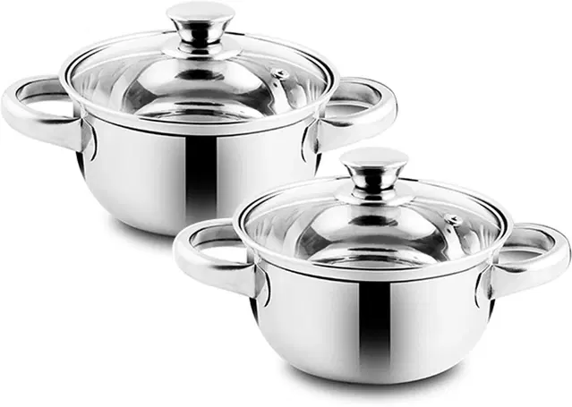 Stainless Steel Casserole, Silver, 1050 ml, Pack of 2
