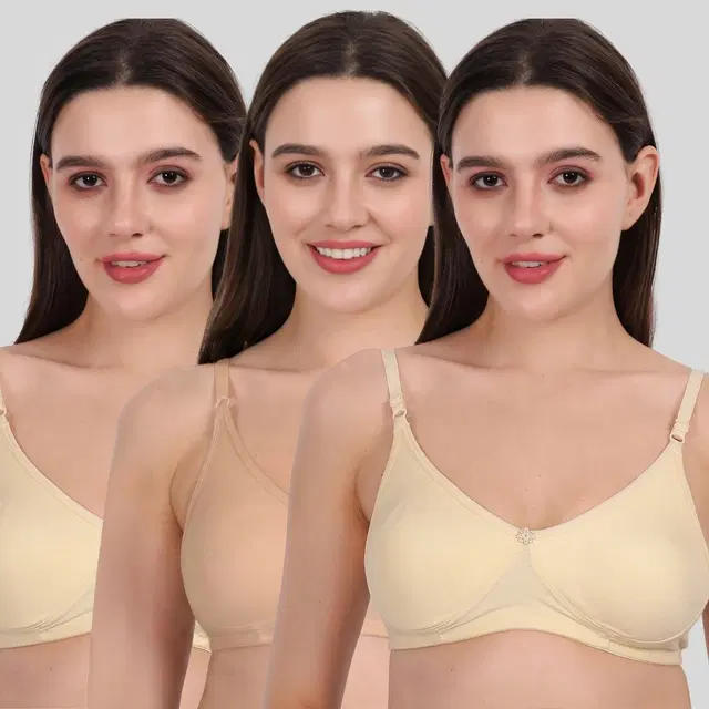 Cotton Bra for Women, Multicolour, Pack of 3 (28B)