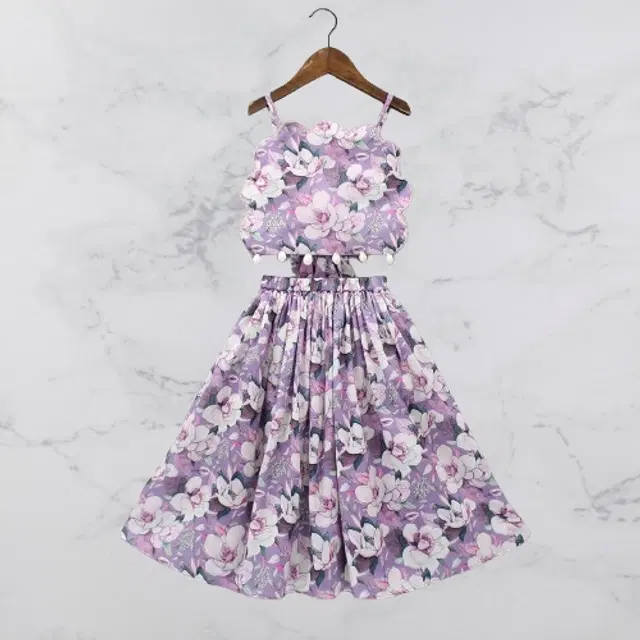 Rayon Printed Lehenga with Choli for Girls (Purple, 3-4 Years)