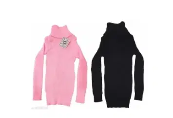Woolen Solid High Neck Sweaters for Girls, Pack of 2 (Pink & Black, 6-9 Months)
