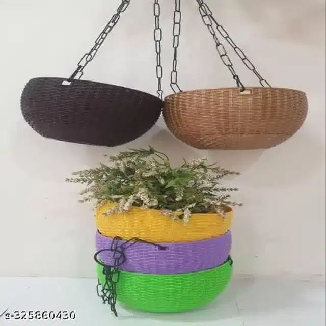 Hanging Flower Pots with Metal Chain, Multicolor, Pack of 5