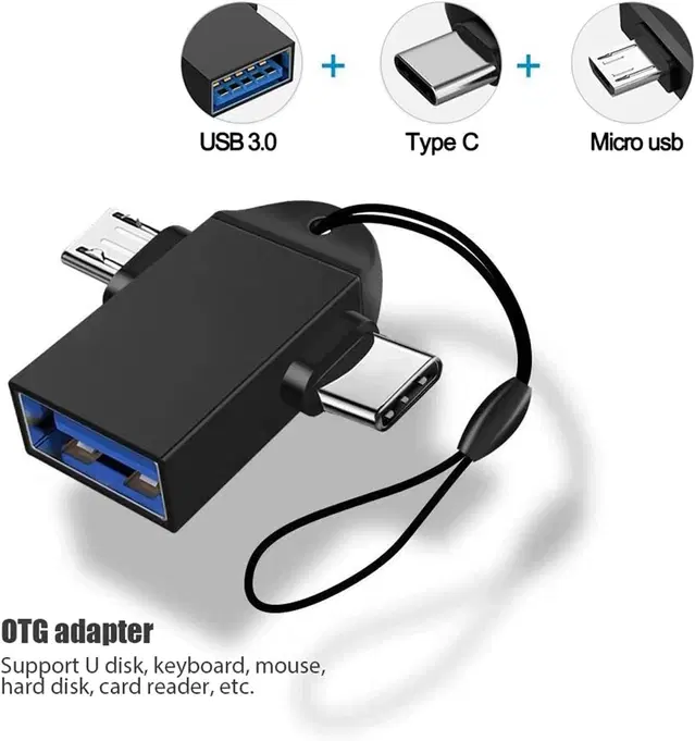 Type C 2 in 1 OTG Adapter, Black