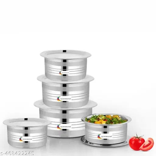 Stainless Steel Pot Set with Lids, Silver, Set of 5