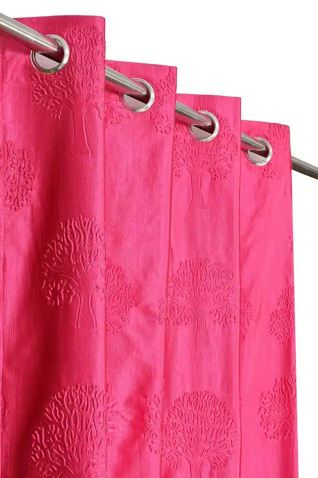 Polyester Self Design Door & Window Curtains, Pack of 2, Pink, 5 feet