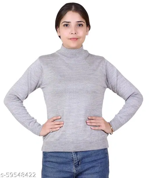 Hi-Neck Sweater for Women (Grey, XL)