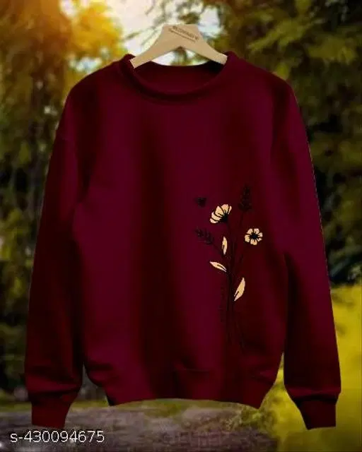 Cotton Printed Sweatshirt for Women (Maroon, XS)