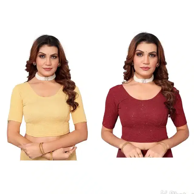 Half Sleeves Stitched Blouse for Women, Pack of 2 (Multicolor, 32)