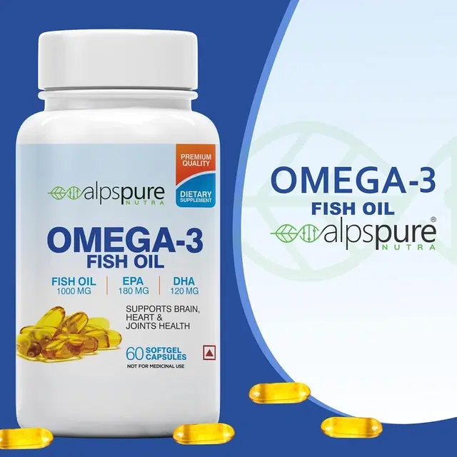 ALPSPURE Omega 3 Fish Oil 1000 mg 60 Softgel Capsules 180 mg EPA And 120 mg DHA, 60 Capsules
