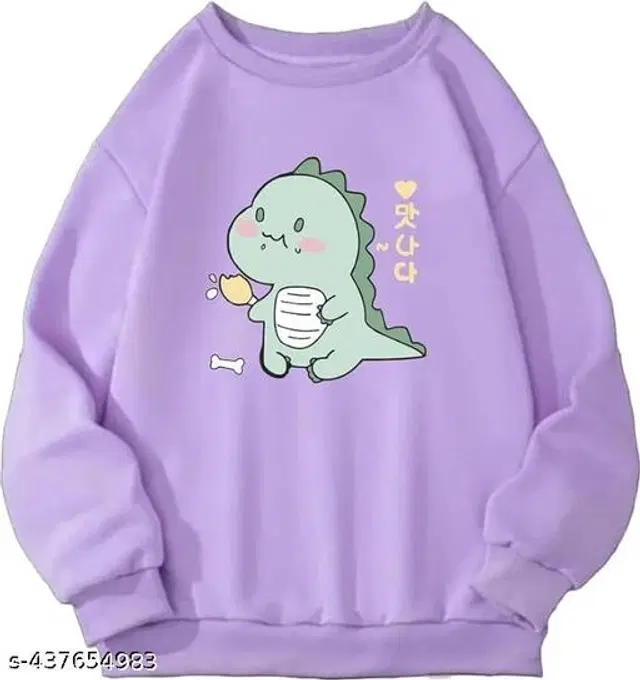 Cotton Blend Printed Sweatshirt for Women (Lavender, S)