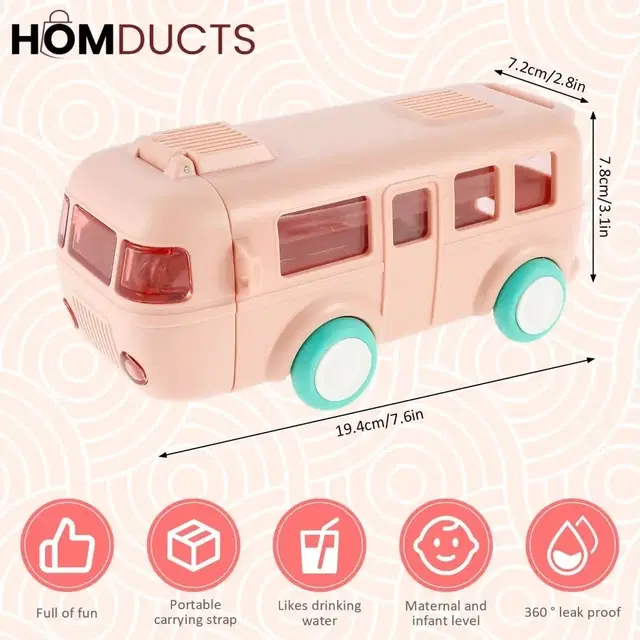 Plastic Bus Shape Sipper Bottle for Kids, Multicolor (1000 ml)