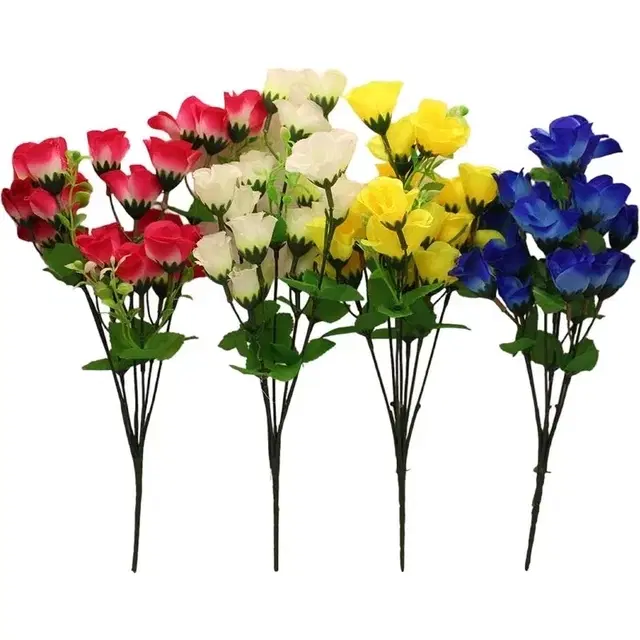 Multicolor Rose Artificial Flower Bunch Pack Of 4