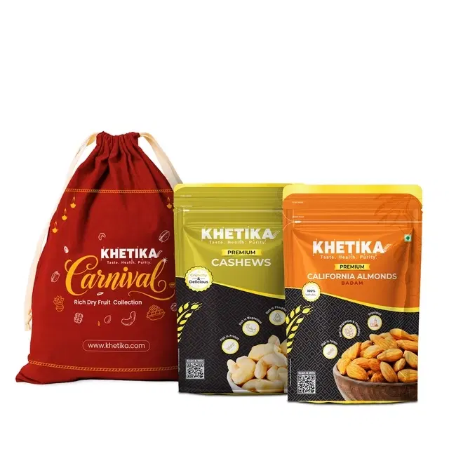 Premium Nuts Dry Fruits Gift Potli Almond, Cashew-Khetika-200 g