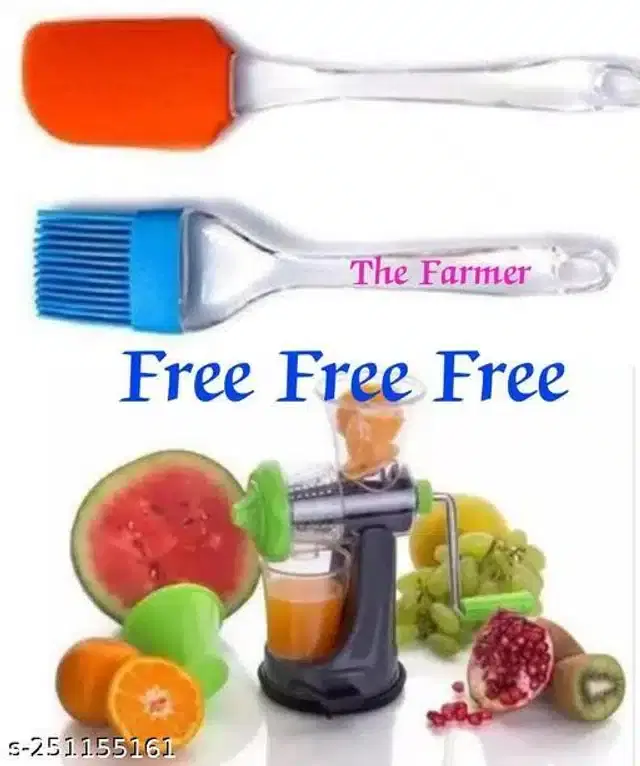 Manual Juicer with Free Spatula & Oil Brush, Multicolor, Set of 3