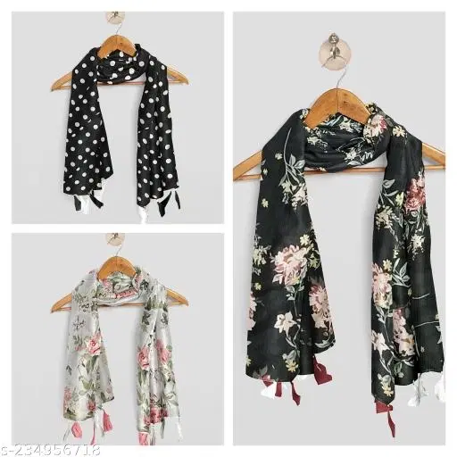 Chiffon Scarves for Women, Multicolor, Pack of 3