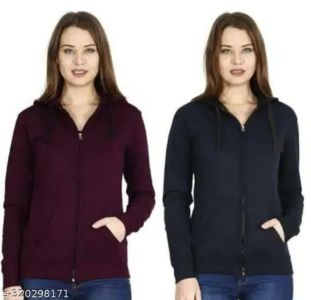 Wool Solid Full Sleeves Jacket for Girls, Pack of 2 (Purple & Black, 10-11 Years)