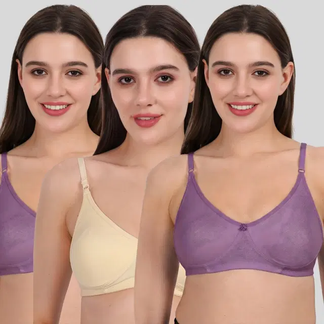 Cotton Bra for Women, Multicolour, Pack of 3 (28B)