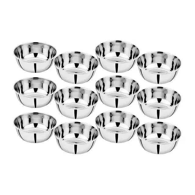 Steel Mini Bowl Set, Silver, Pack of 12