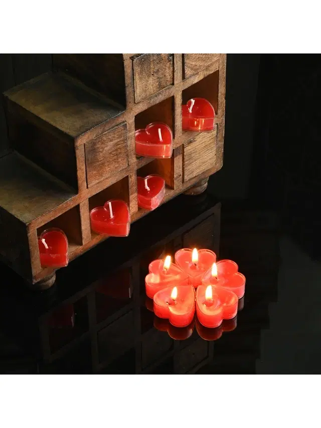 Heart Shaped Unscented Candles, Red, Pack of 10