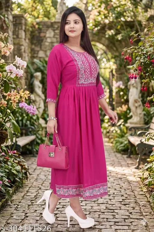 Gown Kurti for Women (Pink, XS)