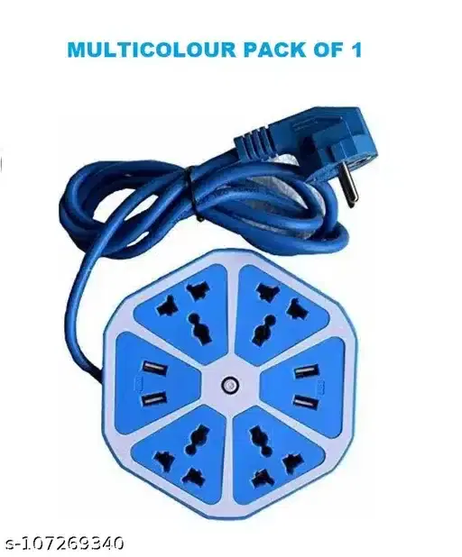 Hexagon Socket Extension Board With 4 USB Charging Point For Home, Multicolor, D1