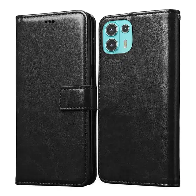 Artificial Leather Mobile Flip Cover for Motorola Edge 20 Fusion 5G (Black)