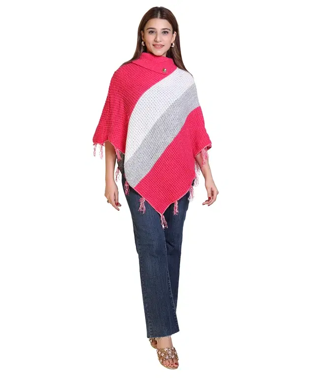 Woolen Self-Design Ponchos for Women (Multicolor, L)
