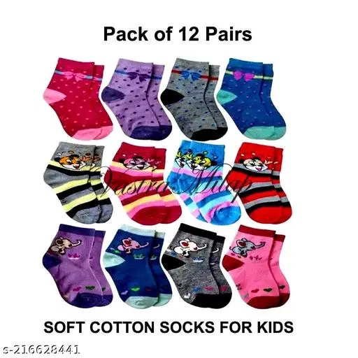 Cotton Socks for Kids, Set of 12 (Multicolor, 0-3 Months)