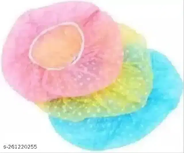 Elastic Reusable Bathing Hair Cap for Women, Multicolor, Pack of 3