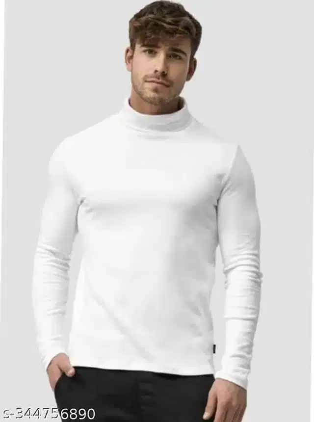 Cotton Blend Full Sleeves High Neck Thermal T-Shirt for Men (White, XL)