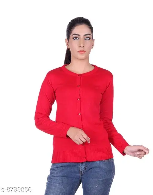 Acrylic Solid Sweater for Women (Red, XXL)