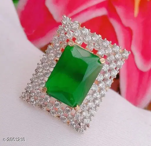 Designer Ring for Women (Green, Free Size)