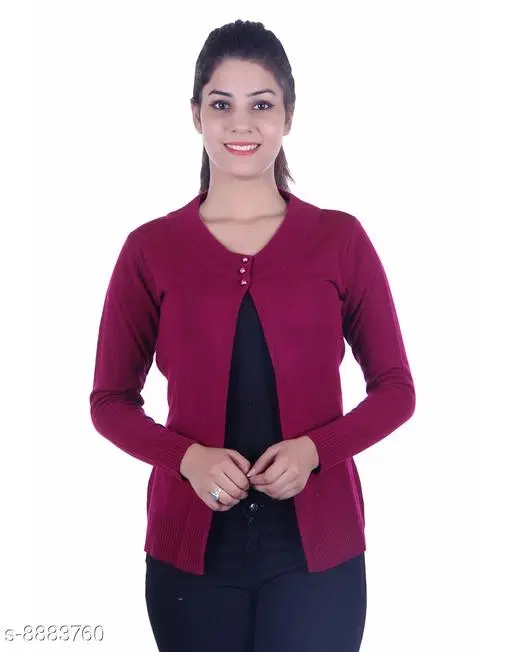 Acrylic Solid Sweater for Women (Wine, L)