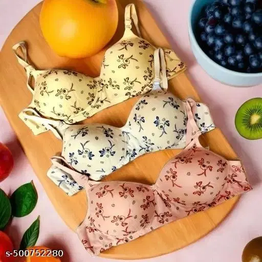 Cotton Printed Bra for Women & Girls, Multicolour, Pack of 3 (34B)