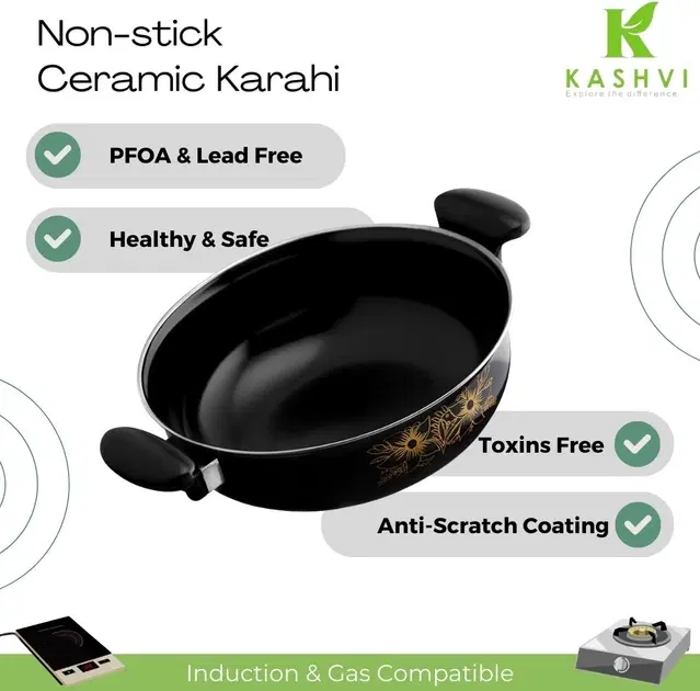 Cast Iron Kadai, Black, 28 cm