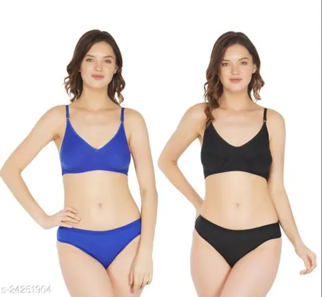 Cotton Blend Solid Lingerie Set for Women, Pack of 2 (Multicolor, 30A)