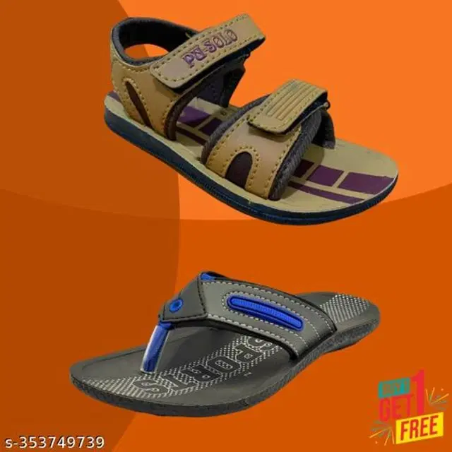 Sandal with Flipflop for Boys, Pack of 2 (Multicolor, 7-8 Years)