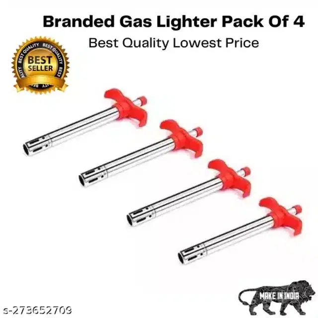 Stainless Steel Gas Lighter, Multicolor, Pack of 4