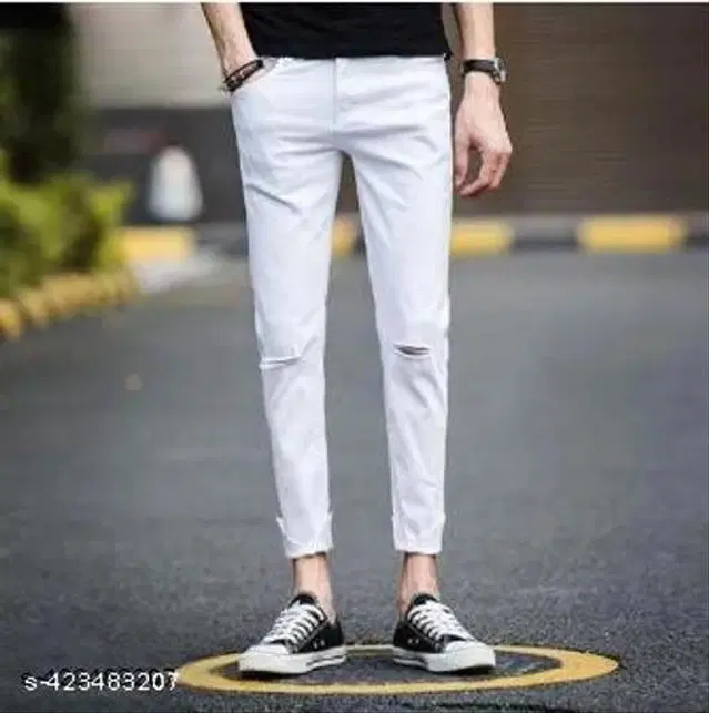 Denim Slim Fit Jeans for Men (White, 28)