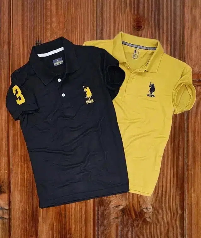 Polo Neck T-Shirt for Men, Pack of 2 (Black & Yellow, L)