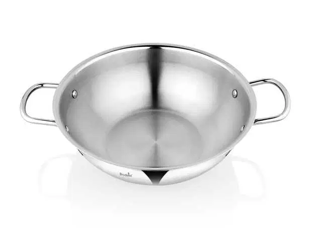 BRODEES Stainless Steel Heavy Gauge Kadhai 24 cm diameter, 2.5 L capacity, A-23