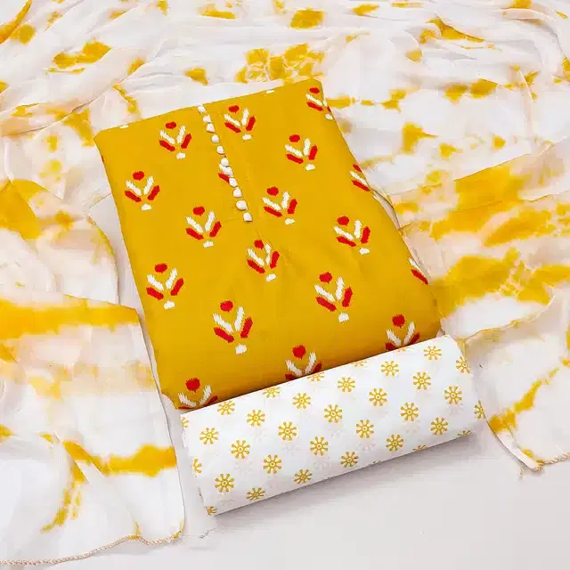 Cotton Slub Unstitched Dress Material for Women (Yellow)