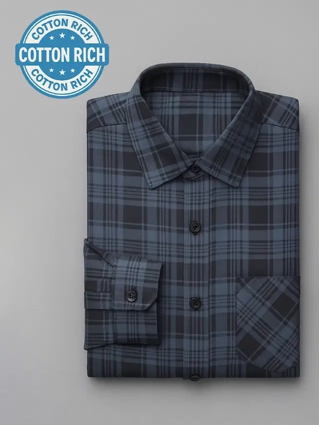 Cotton Blend Chequered Shirt for Men, Dark Grey (XXL)
